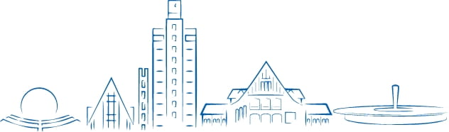 Imagem seção de de busca do site, contém ilustrações de pontos turísticos de Londrina com a cor principal (azul) da Imobiliária Veneza - PR