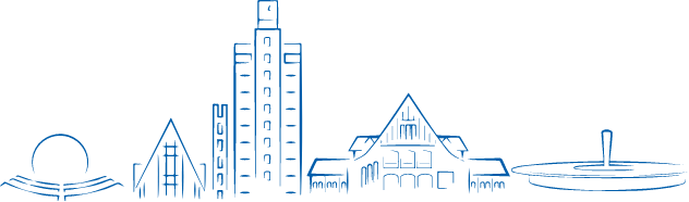 Imagem seção de de busca do site, contém ilustrações de pontos turísticos de Londrina com a cor principal (azul) da Imobiliária Veneza - PR